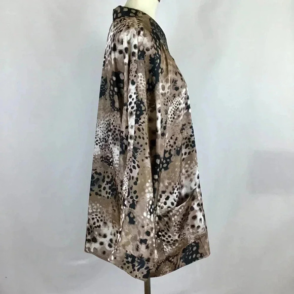 Fabulous George Simonton Says Silky Animal Leopard Print Tunic Shirt 2X Pockets - Picture 7 of 14